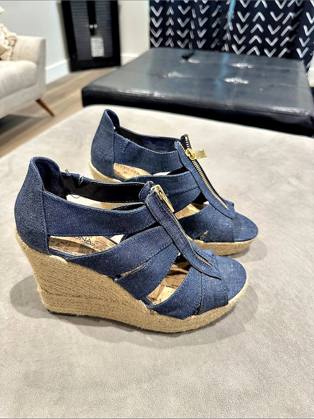 Merona Denim Platform Wedge Sandals US 7.5